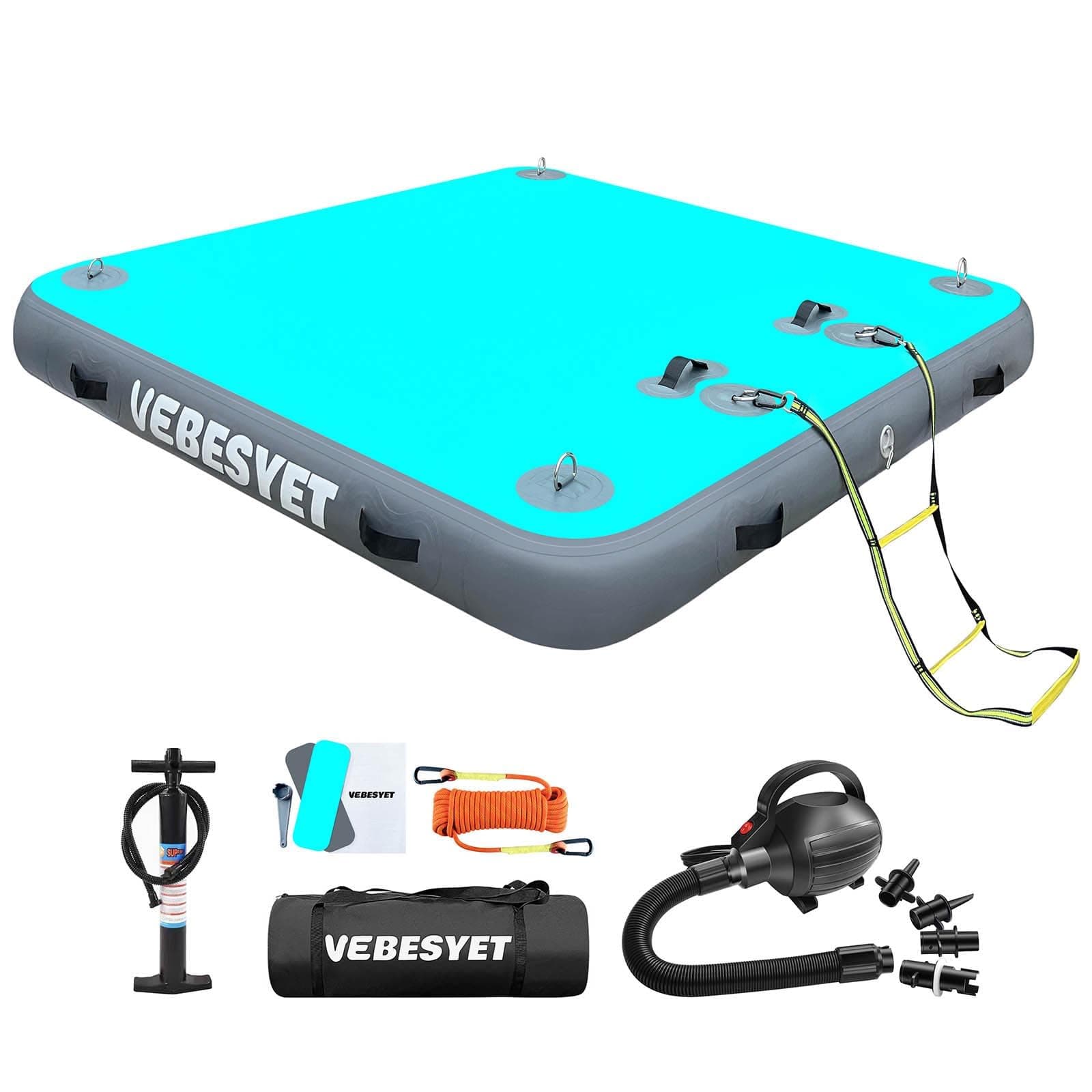 Inflatable Floating Dock Platform with Electric Pump, 6 Inch/8 Inch Thick Multi-Person Floating Island Raft for Beach Lake Boating Ocean