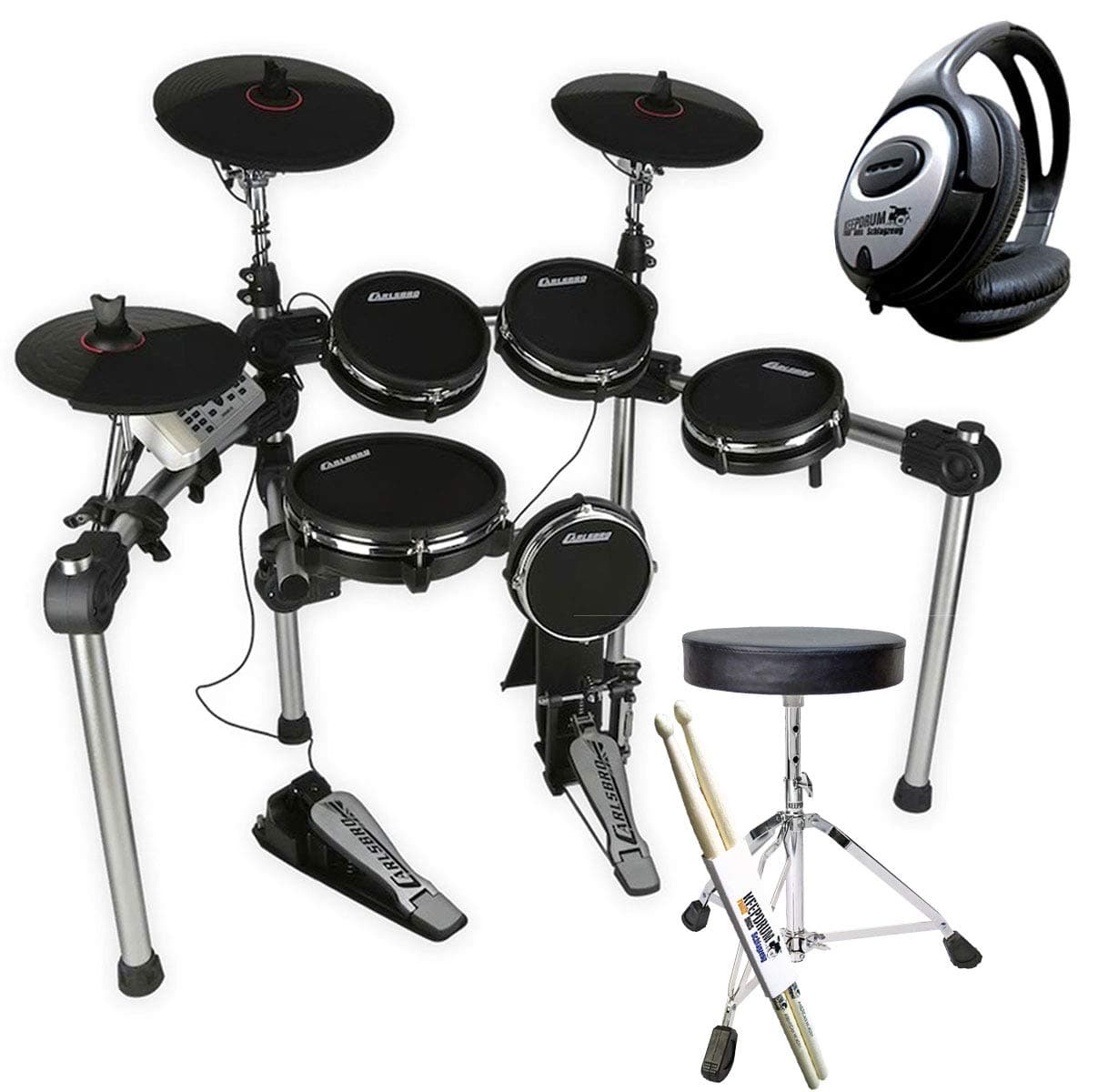Carlsbro CSD 500 E-Drum Mesh Head Drum Kit + Keepdrum Stool Headphones Sticks