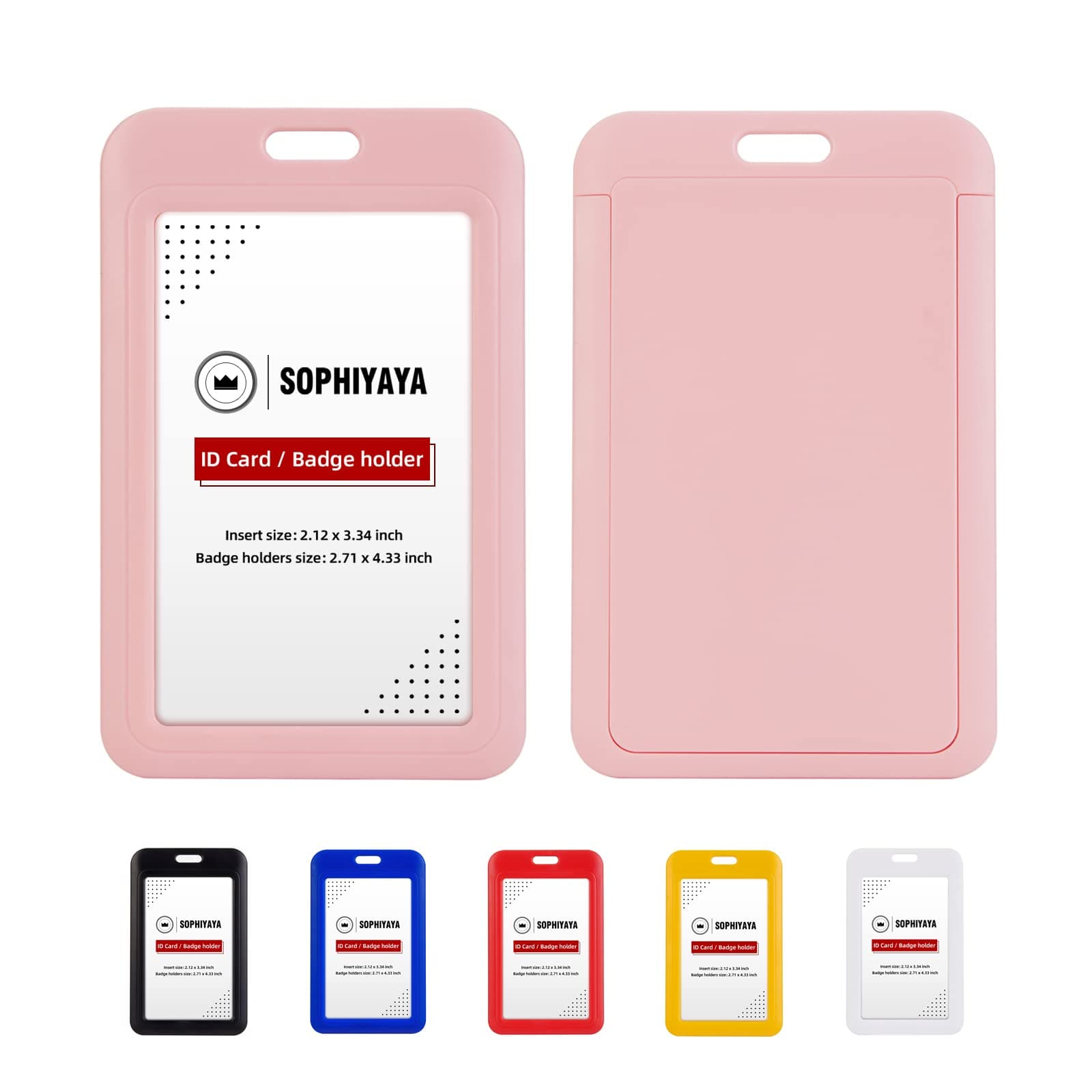 2 Pack Sliding ID Badge Holder - Vertical Hard Plastic Sleeve Secures Work ID Key Card Credit Cards for Office Factory School Teachers Students (Pink)