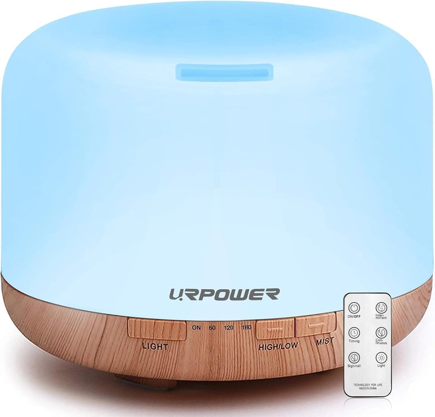 500ml Essential Oil Diffuser with Cool Mist Humidifier Function - 7 Color Changing LED Lights, 4 Timer Modes & Auto Shut-Off Ultrasonic Aromatherapy Scent Diffuser for Home, Office