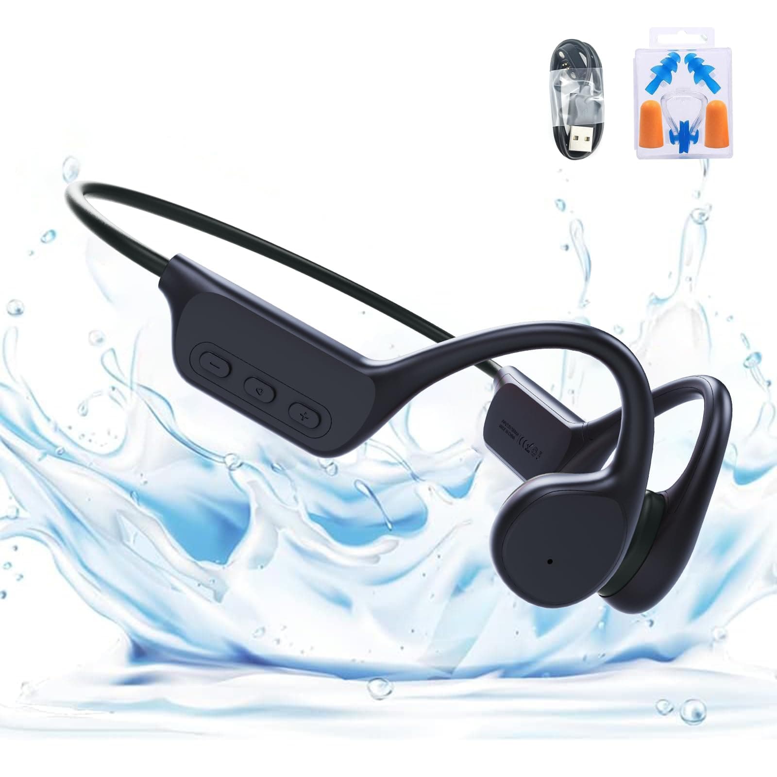 GenXenon Bone Conduction Bluetooth 5.3 Wireless Headphones Open Ear IPX8 Waterproof Earbuds for Swimming with Mic Built-in 32G MP3 Underwater Sport Headset for Running, Cycling, Driving (Black)