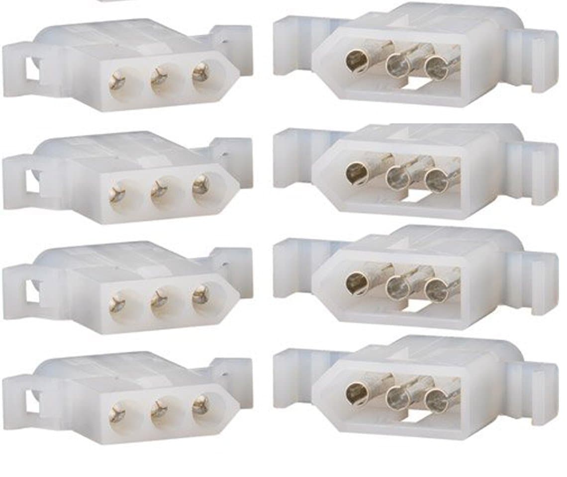 Molex Connector Lot, 4 Matched Sets, (3-Circuits) w/18-24 AWG .062" Pins, Mounting Ears (