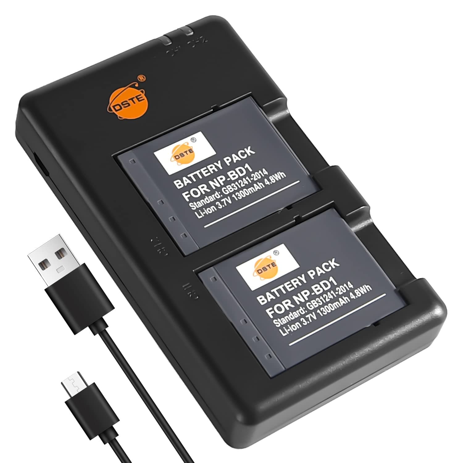 2pcs NP-BD1 NP-FD1 Rechargeable Li-ion Battery + USB Dual Charger Compatible for Sony DSC-G3, DSC-T2, DSC-T70, DSC-T75, DSC-T77, DSC-T90, DSC-T200, DSC-T300