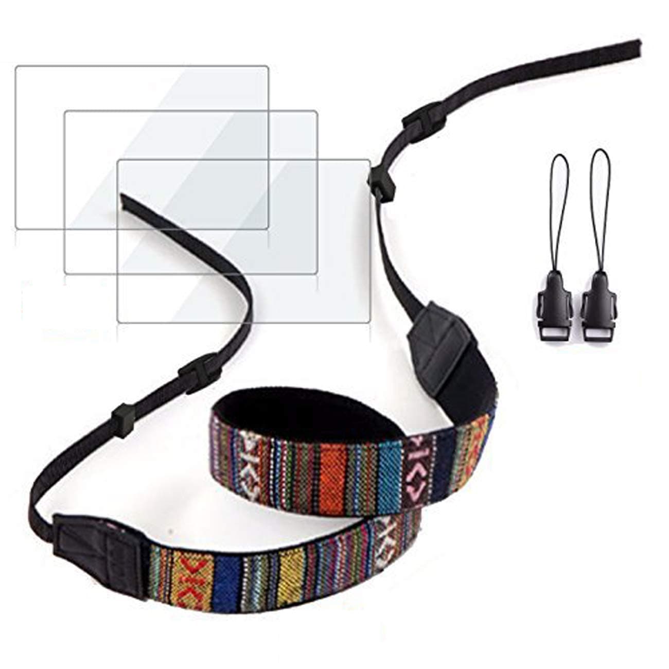 Screen Protector for Sony A6600 A6400 A6000 A6300 A5000 NEX-5 NEX-6 NEX-7 NEX-6L NEX-5T NEX-5C NEX-3N NEX5 NEX6 NEX7,Hard Tempered Glass (3 pack) + Shoulder Strap (1 pack)+Adapter (2 pack)