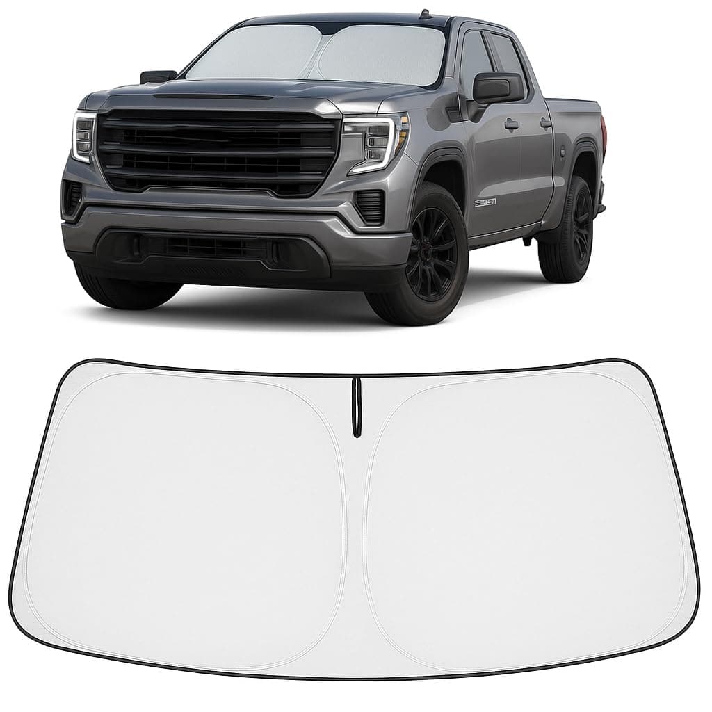 Front Windshield Sun Shade Foldable Sunshade Protector Custom Fit 2024 2023 2022 2021 2020 2019 GMC Sierra 1500 2500 3500 SLT, AT4, Denali Pickup Accessories 2024 Upgrade