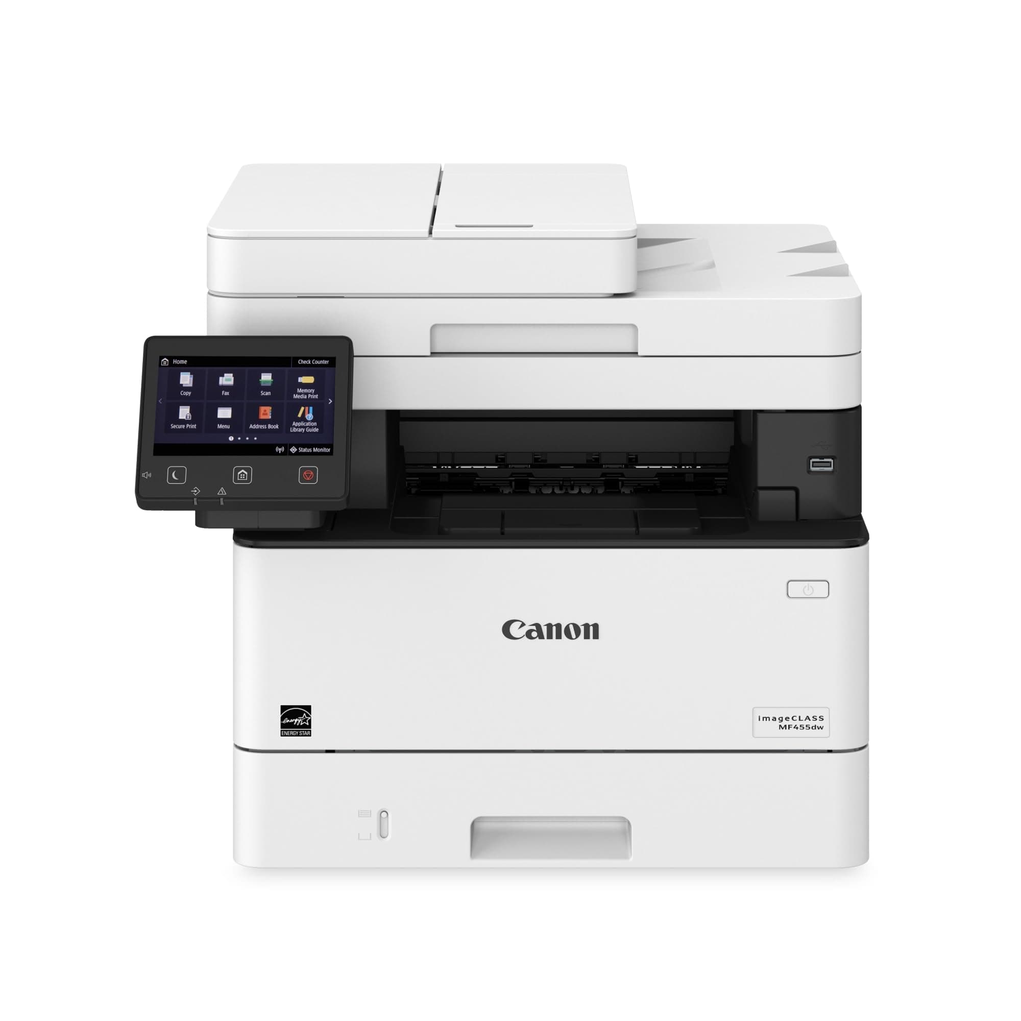 imageCLASS MF455dw - Monochrome Duplex, Wireless All-in-One Laser Printer with Scanner, Copier and Fax, Auto Document Feeder, Mobile Ready, 3 Year Warranty, 40 PPM, White
