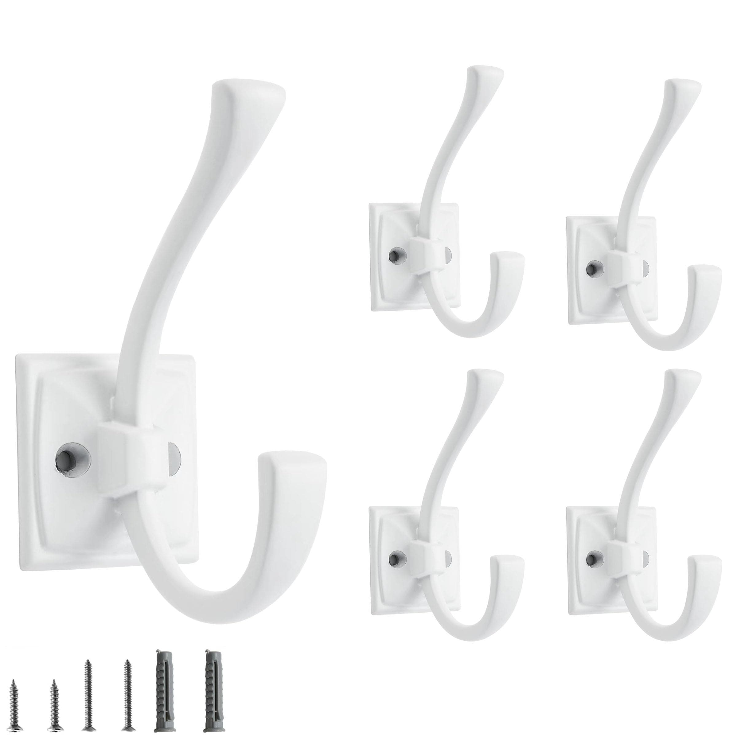 Sponsored Ad - CABDM 5 Pack Decorative Heavy Duty Towel Hooks for Hanging Robe Double White Coat Hooks Wall Mounted with Screws for Key, Towel, Bags, Cup, Hat