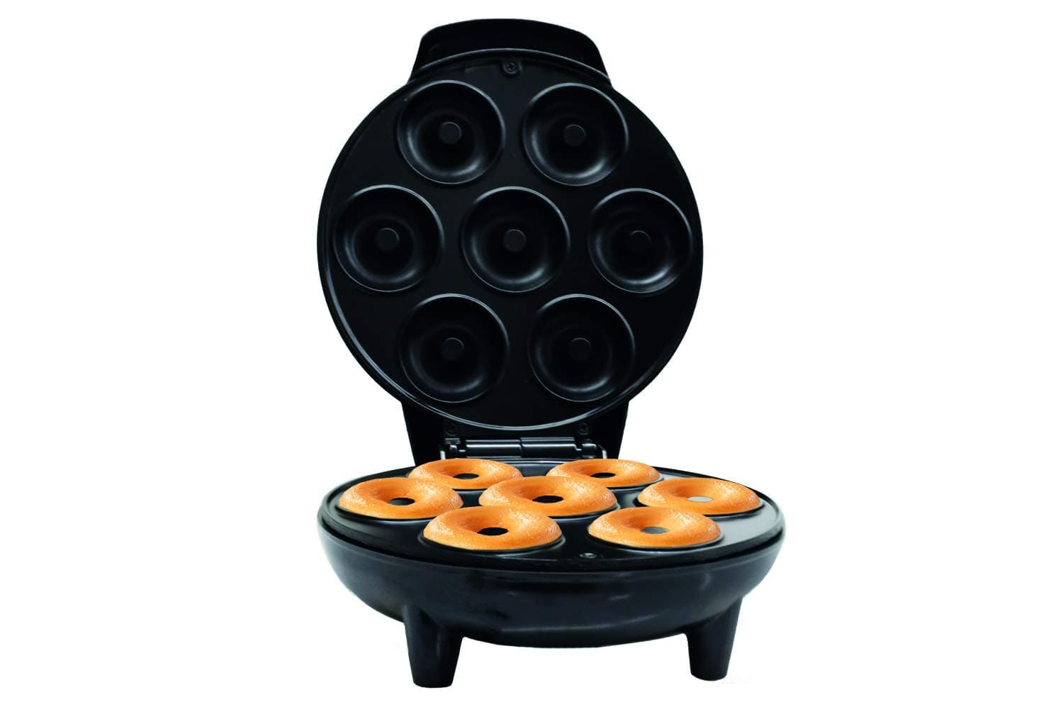 Mini Donut Maker Machine for Holiday, Kid-Friendly, Breakfast or Snack, Desserts & More with Non-stick Surface, Makes 7 Doughnuts, Black