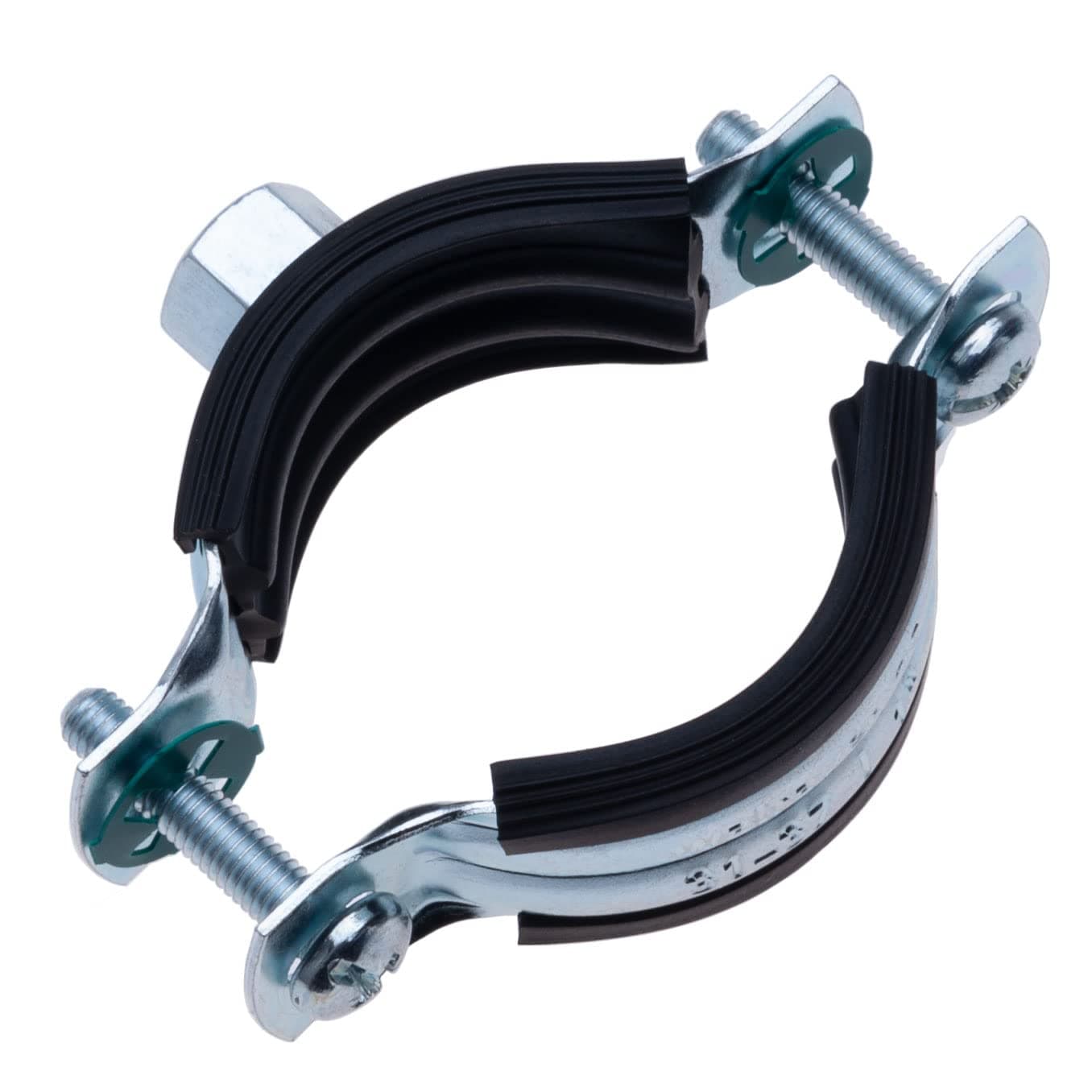 – 47-52 mm Pipe Clamp with Black Rubber Lining, Two-Part Pipe Clip with M8 Female Threaded Wall Mount, Pipe Support, Split Ring Hanger, Adjustable Pipe Bracket (Pack of 2)