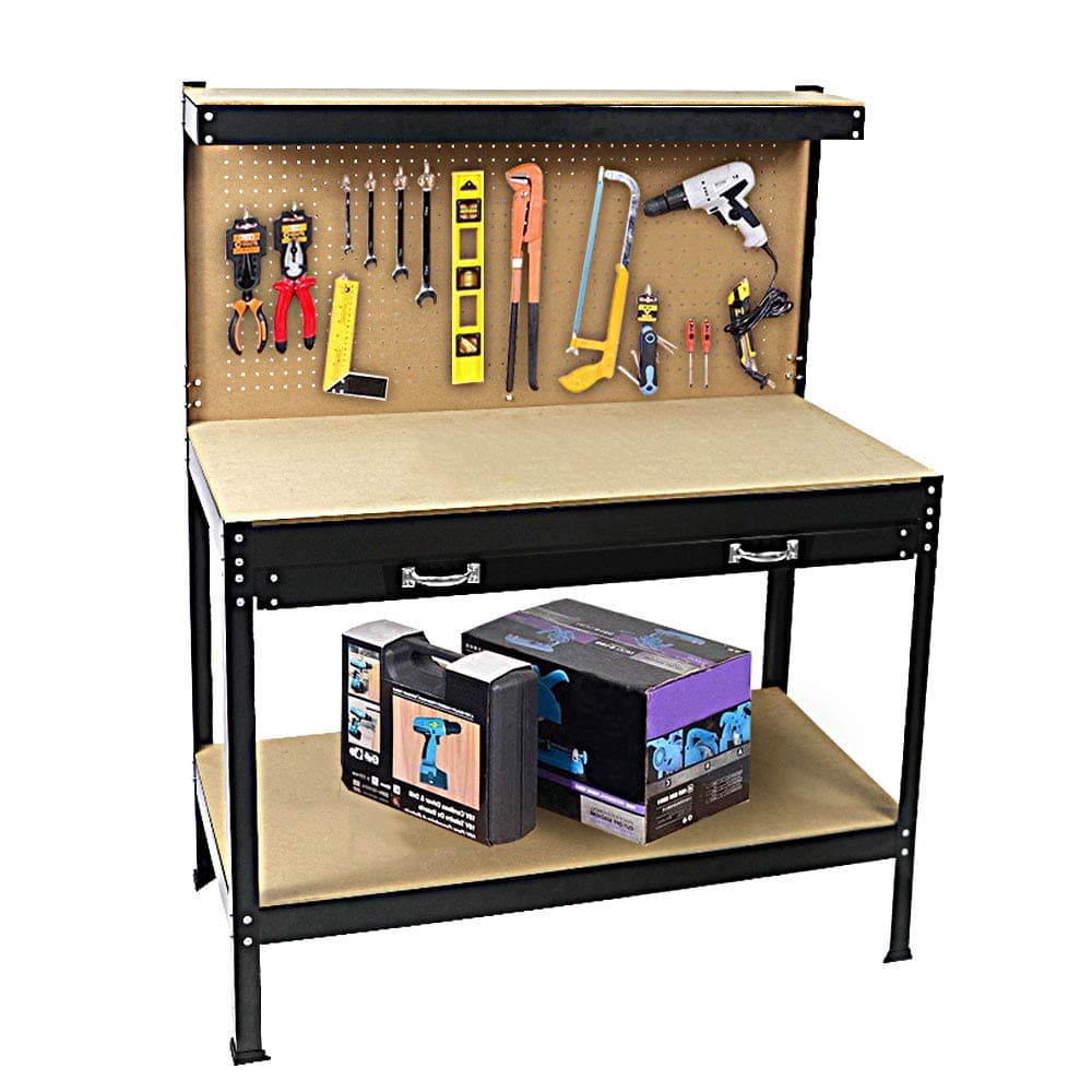 TOYEEKA Workbench for Home, Wood Garage Workbench kit with Tools and Drawer, 472359 inch