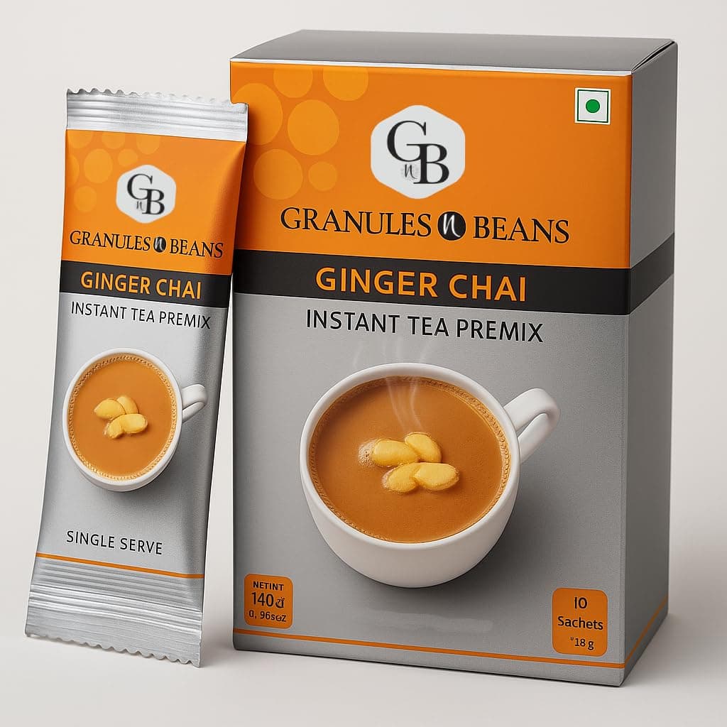 Granules n Beans Ginger Chai Instant Tea Premix - (10 Sachet x 14g = 140g)