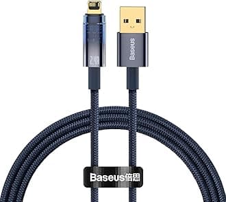 Baseus PD 2.4A USB to Lightning Cable, Auto Power-Off Nylon Braided Fast Charging Cable with High-Speed Data Transfer Compatible with iPhone 14 13 12 11 Pro Max XS X 8 7 6, iPad, AirPods (1M) – Blue