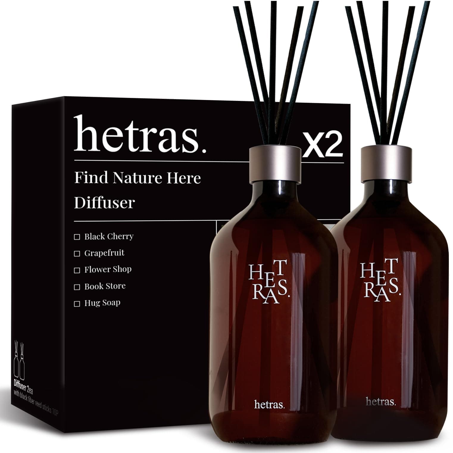 HETRAS. Premium Reed Diffuser: Set of 2 x 16.9oz (1,000 ml) Large Capacity | Fragrance Oil Diffuser & Sticks for Home & Office & Bathroom Decor - Gifts for Loved one (White Shirt)