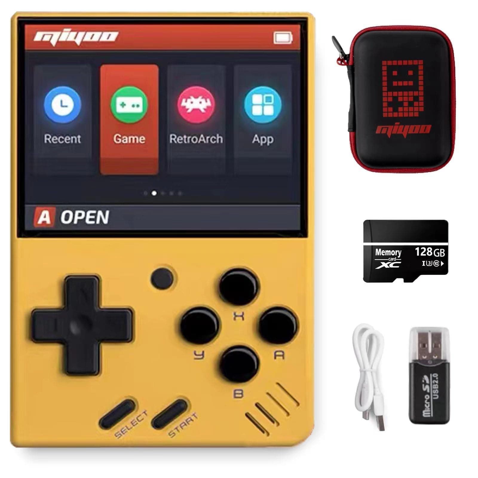 Miyoo Mini V4 Handheld Video Game Console, 2.8 inch IPS Screen Retro Video with 128GB Card & 11000+ Games, Built in Open Source System Portable Retro Game Console (Yellow, 128G)