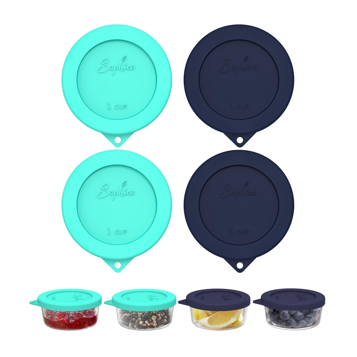 1 Cup Round Silicone Storage Cover Lids Replacement for Anchor Hocking and Pyrex 7202-PC Glass Bowls (Container not Included) (Mint - Navy Blue)