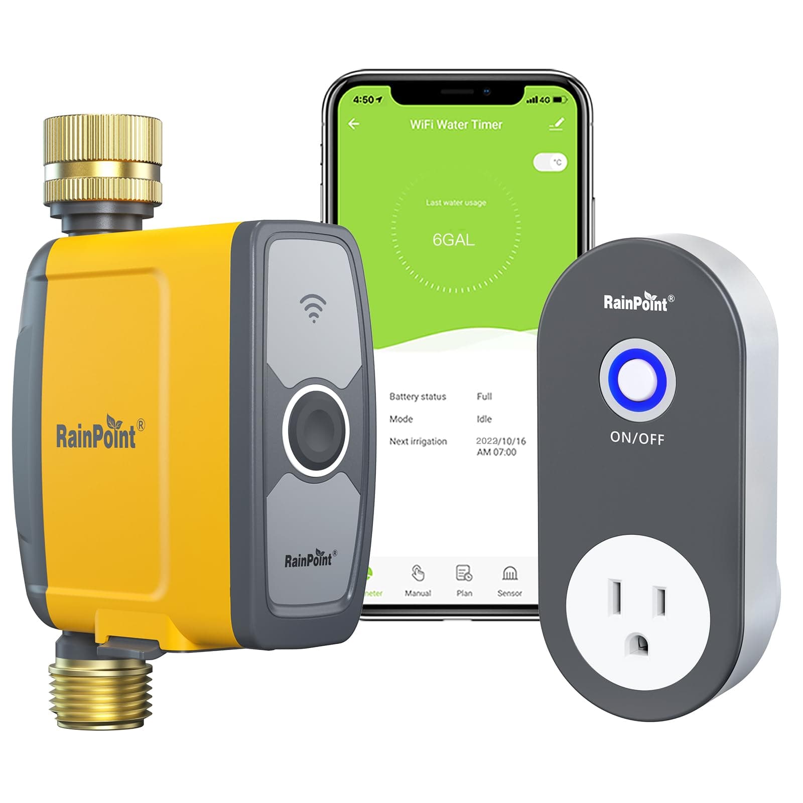RAINPOINT WiFi Water Timer, Smart Hose Timer for Garden Hose, WiFi Irrigation Controller, Smart Sprinkler System Valve, APP & Voice Control, Weather-Based Automatic Rain Delay, Brass Inlet & Outlet