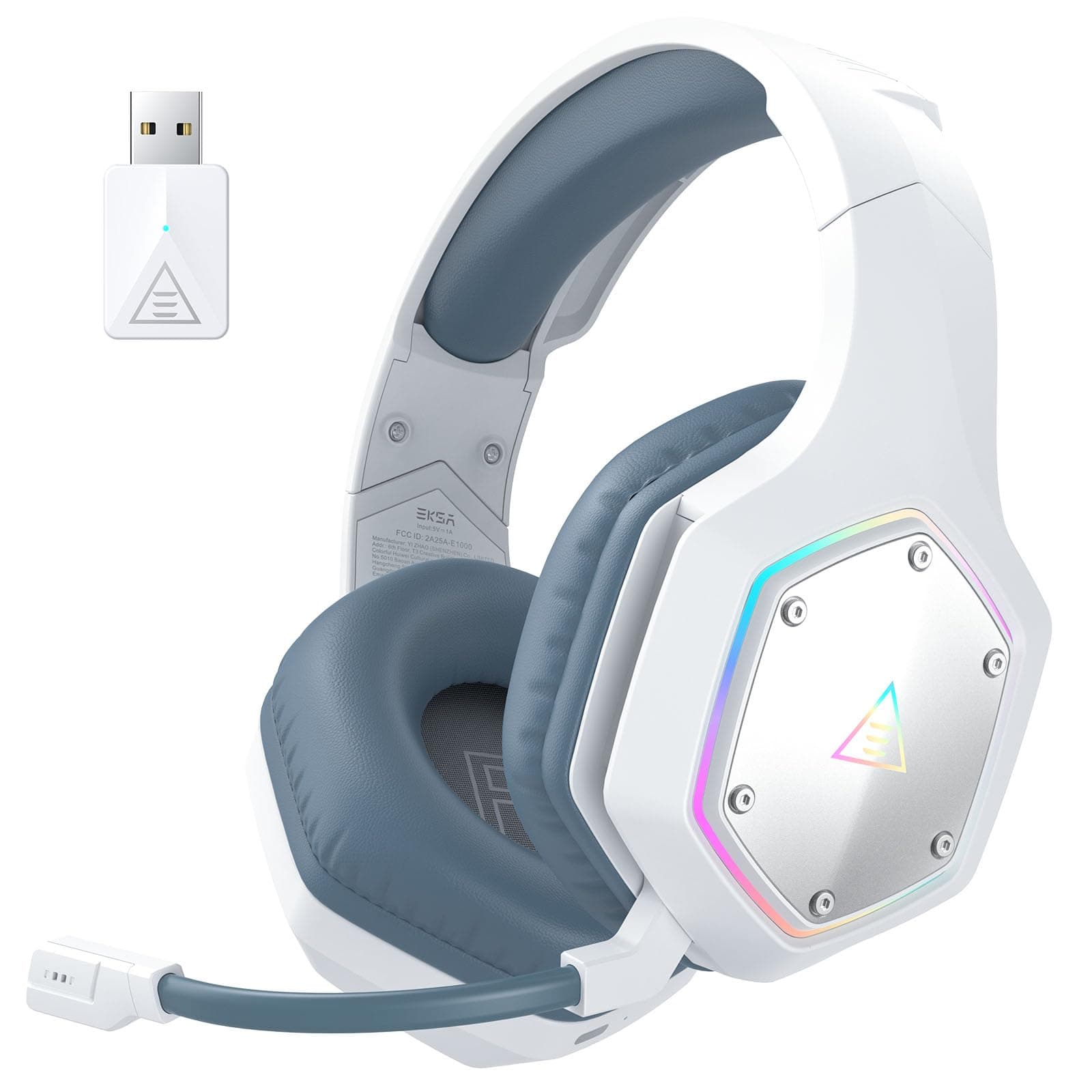 EKSA E1000WT Wireless Gaming Headset,2.4GHz USB Gaming Headphones with Microphone for PC, PS5, PS4, Nintendo Switch, 7.1 Surround Sound Gaming Headset, RGB Light, Ergonomic Design for Birthday Gift