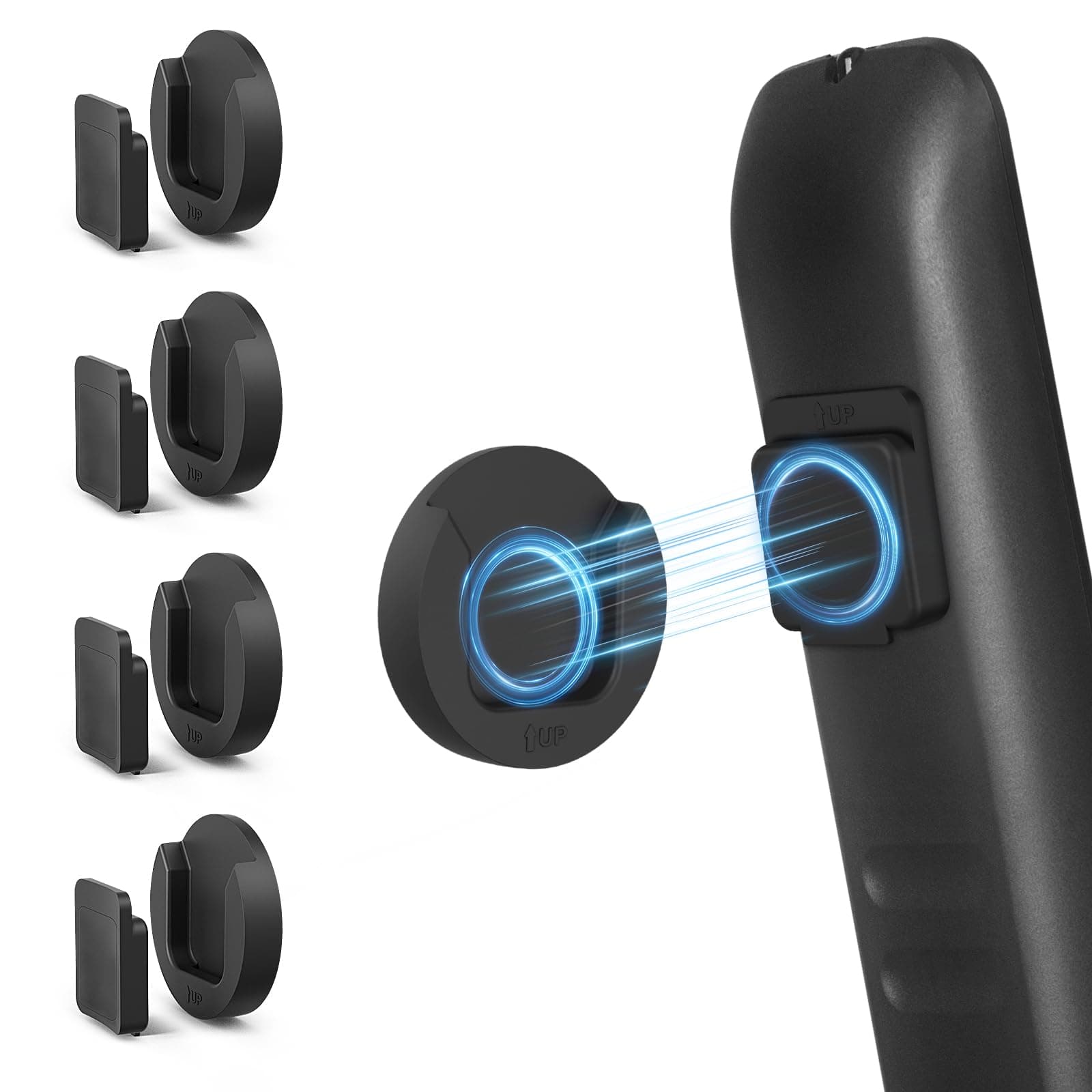 Magnetic Remote Control Holder Wall Mount, 4 Pack Upgrade Remote Control Organizers Storage Self-Adhesive TV Remote Control Rack for Back of TV Black