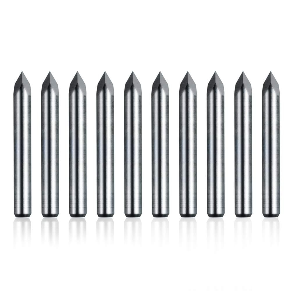 10pcs CNC Router V Bits 60 Degrees 0.1mm Tip, 1/8" Shank 3 Edge Pyramid Engraving End Mill for 3D Milling Cutter PCB Wood PVC Carbon Fiber