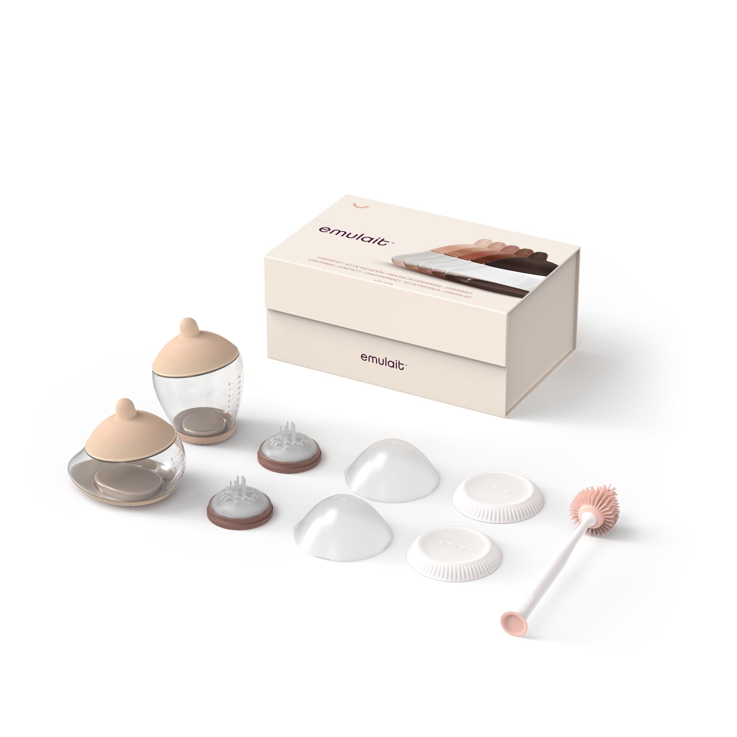 Emulait Baby Bottle Starter Kit Includes 2 Bottles 2 Nipples 2 Caps 2 Lids 2 Responsive Flow Valves, Cleaning Brush - Fair - Shape 2-RFV