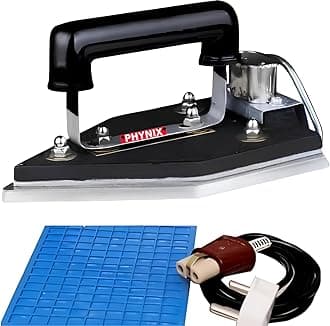 Phynix 3 KG Heavy Weight Stainless Steel Laundry Electric Dry Iron Press Box (Without Temprature Control) 750 Watts |for Drycleaners, Laundry, Tailors Shop, Industrial, Hotels and Textile |Black, 3kg|