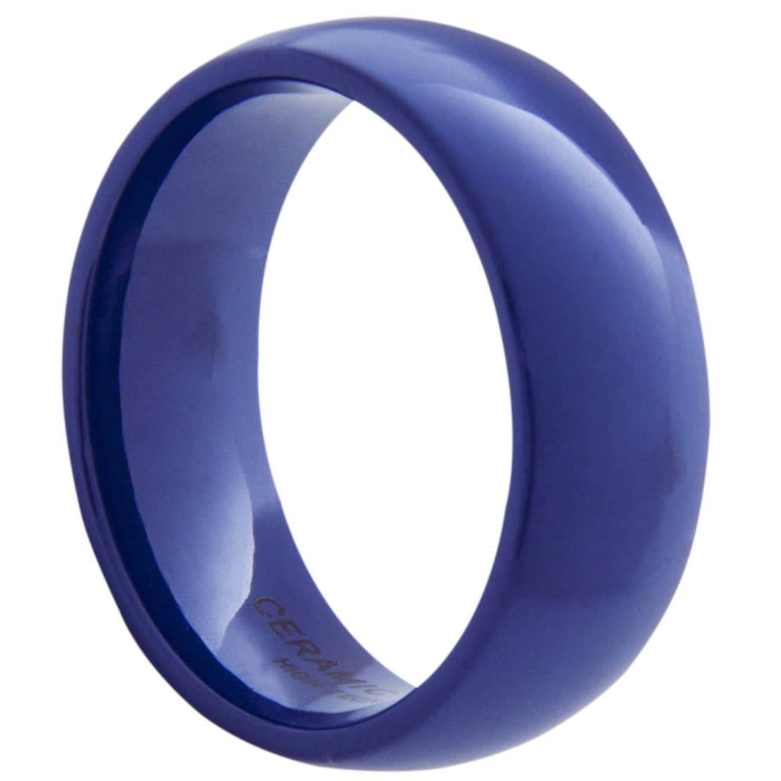 Blue Ceramic Ring 8mm Width. Domed & Polished. (Avail. Sizes 5 to 14).