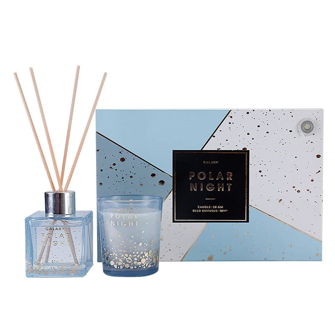 MINISO Glass Galaxy Wax Candle & Reed Diffuser Gift Box for Men&Women (Polar Night)