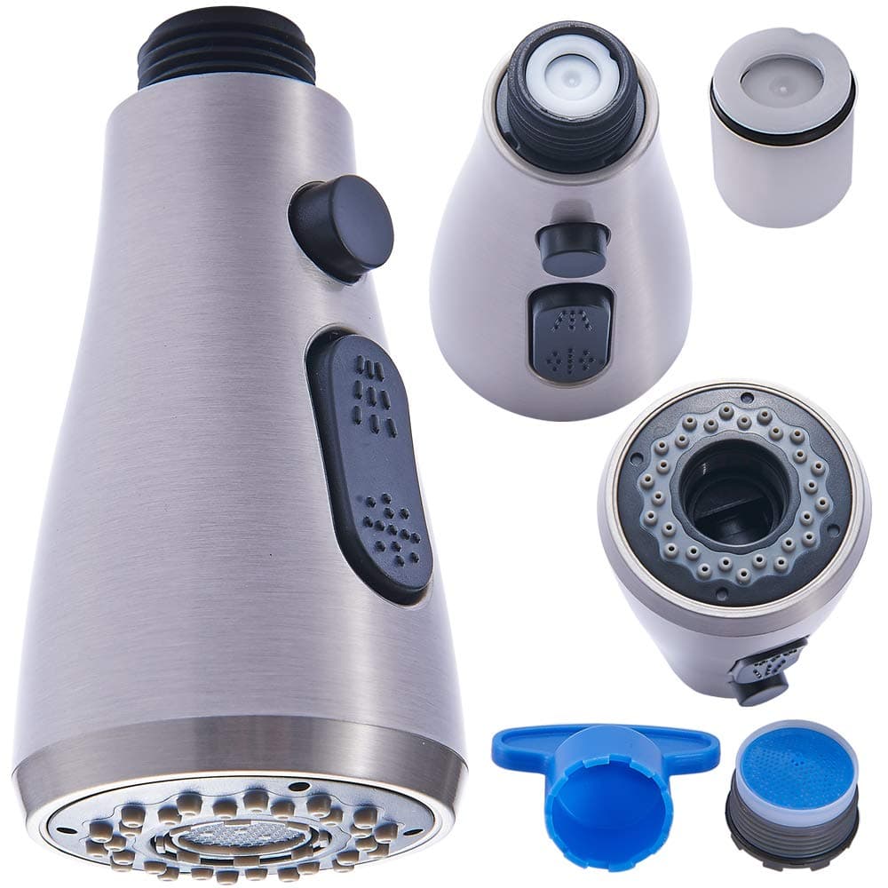 Kitchen Faucet Sprayer,Pull-Out Spray Head Kitchen Sink Faucet Replacement Part(Not universal),Regalmix 3-Function G1/2 Connection,Brushed Nickel,RWF053-1