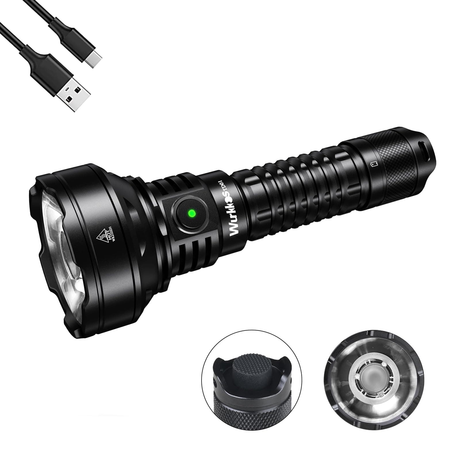 LED Tactical Flashlight Rechargeable - TD01C Spotlight Flashlight High Lumens SFT40 LED Super Bright 1800LM with Buck Regulated Driver IP68 1000M Longest Range USB C