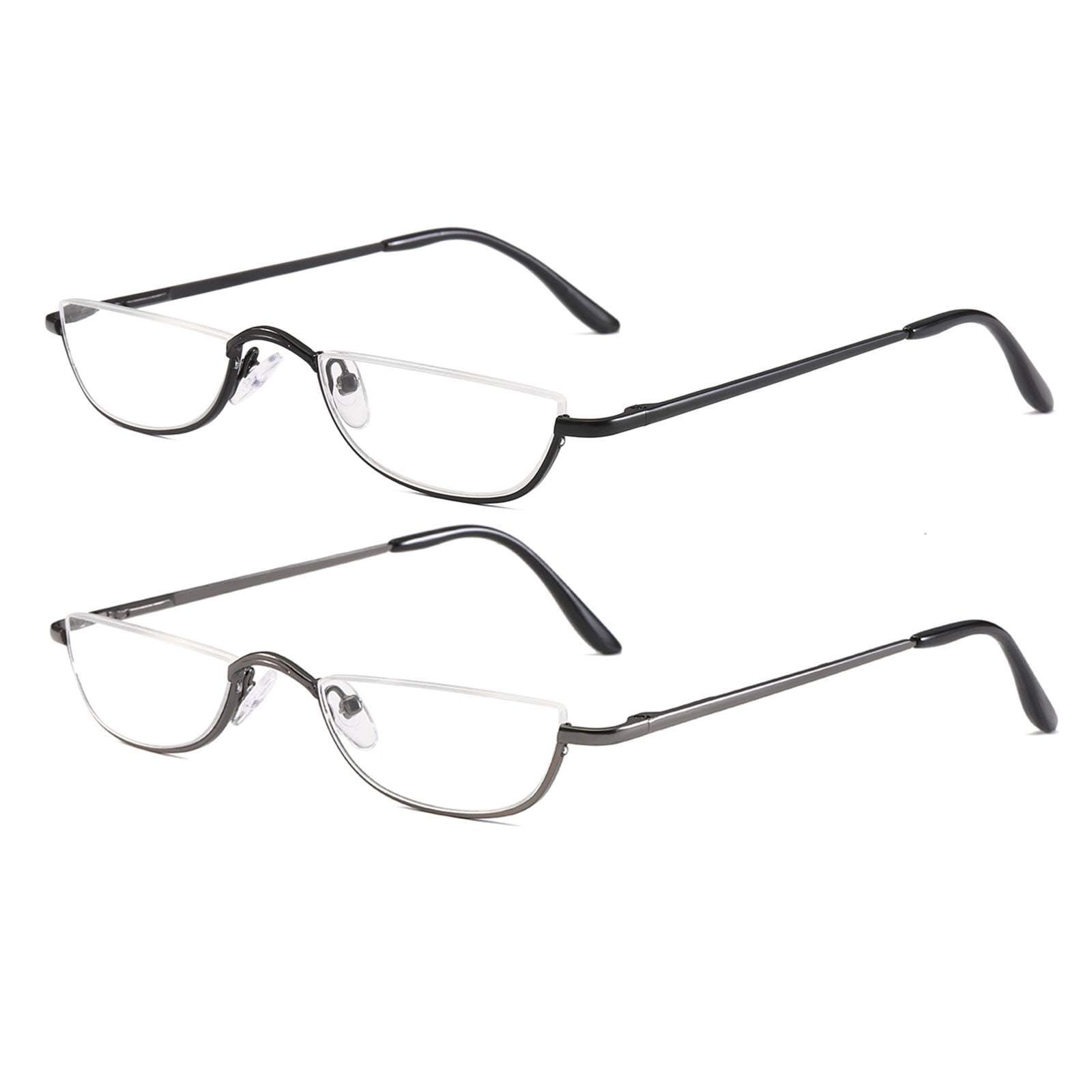 Half Moon Reading Glasses - Half Frame Metal Readers with Spring Hinge for Women Men (3 PCS in Pouch)