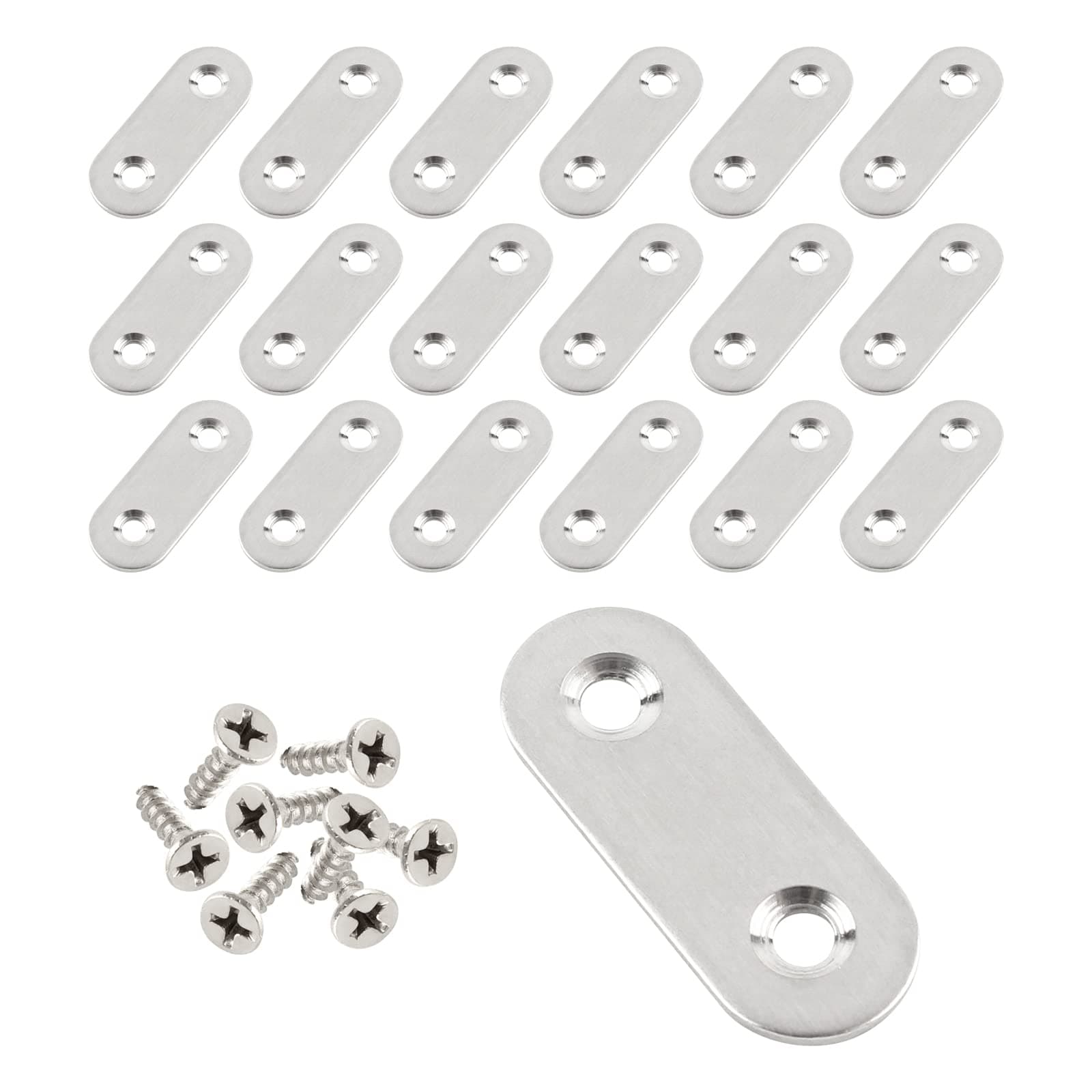 VinBee 30 Pcs Flat Straight Corner Brace Plates with Fixing Screws Metal Joining Plate Bracket for Wood Fixing Connector Straight Repair Fixing Brackets Heavy Duty 2 Holes - 1.57x0.6x0.08 Inch