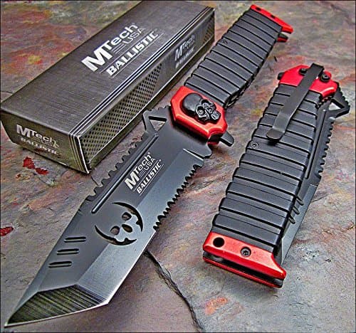 Mtech Ballistic RED Sawback Tanto Skull Folder Pocket Knife