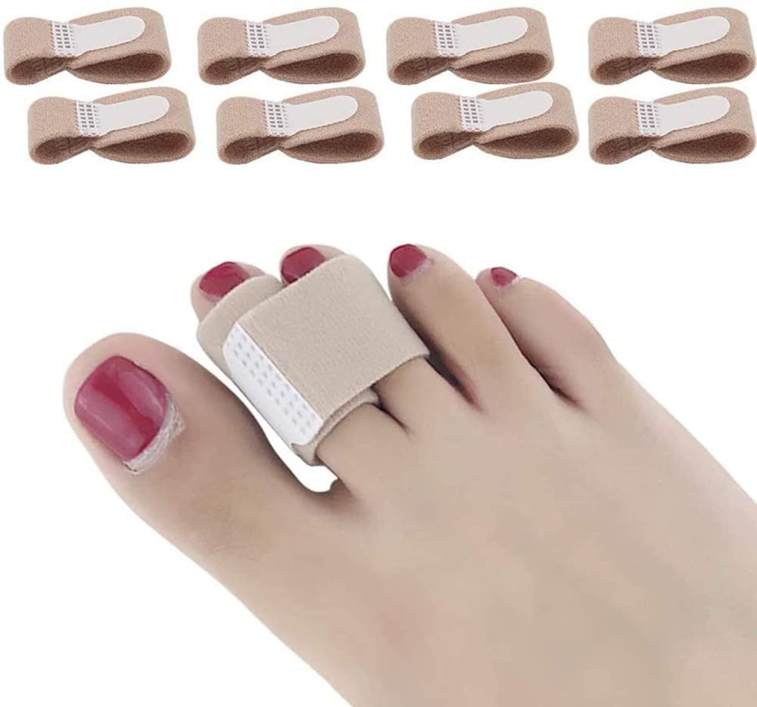 Broken Toe Wraps Fabric Toe Splint Toe Correct Toes Cushioned Bandages Finger Protectors Straightener Hammer Toe Separators Corrector for Your Big Toes Beige, 8 Pcs Toe Wraps