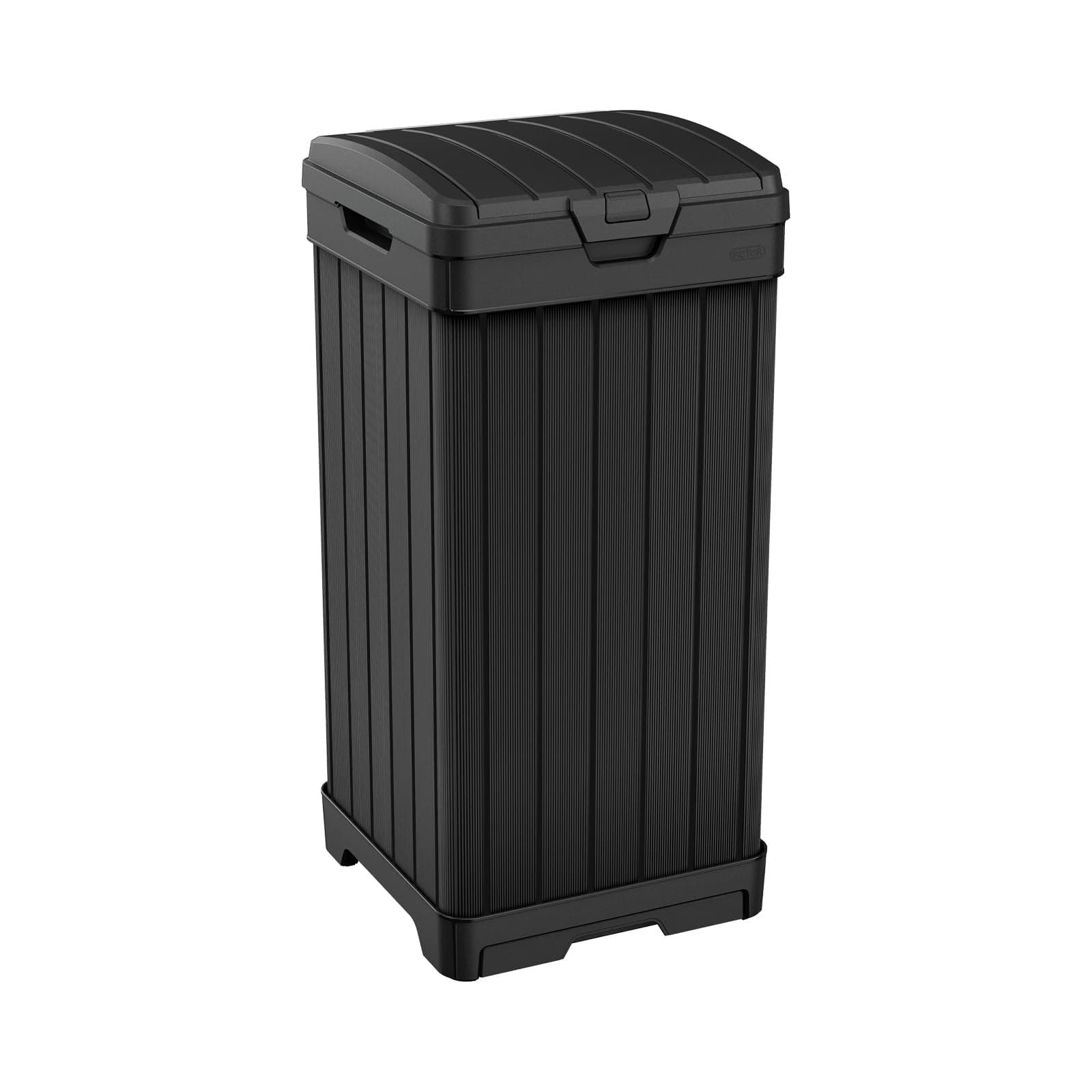 Keter Baltimore 38 Gallon Trash Can with Lid and Drip Tray for Easy Cleaning-Perfect for Patios, Kitchens, and Outdoor Entertaining, 38 Gallons, Black