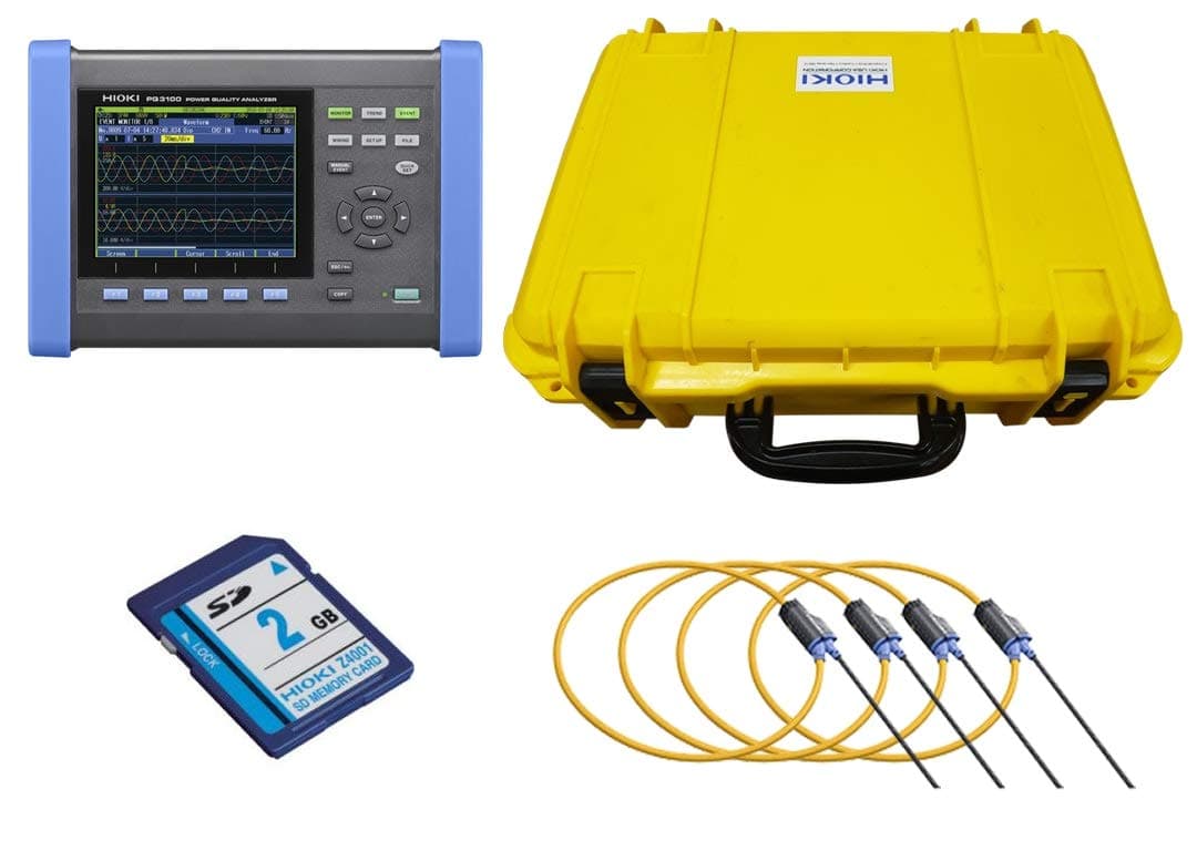 Hioki PQ3100-04/6000 Power Quality Analyzer, 3-Phase 4-Wire with Four 6000 A sensors and accessories