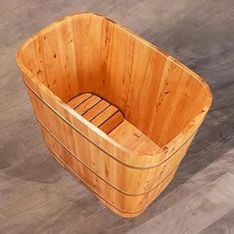 Wooden Free Standing Bathtub Lit for Small Bathroom, Japanese-Style Tradtional Deep Soaking Tub for Adults, Compact Bathtub for Dorm/Spa, Removable Bathtub with Wooden Tub Tray,80cm/31.5in