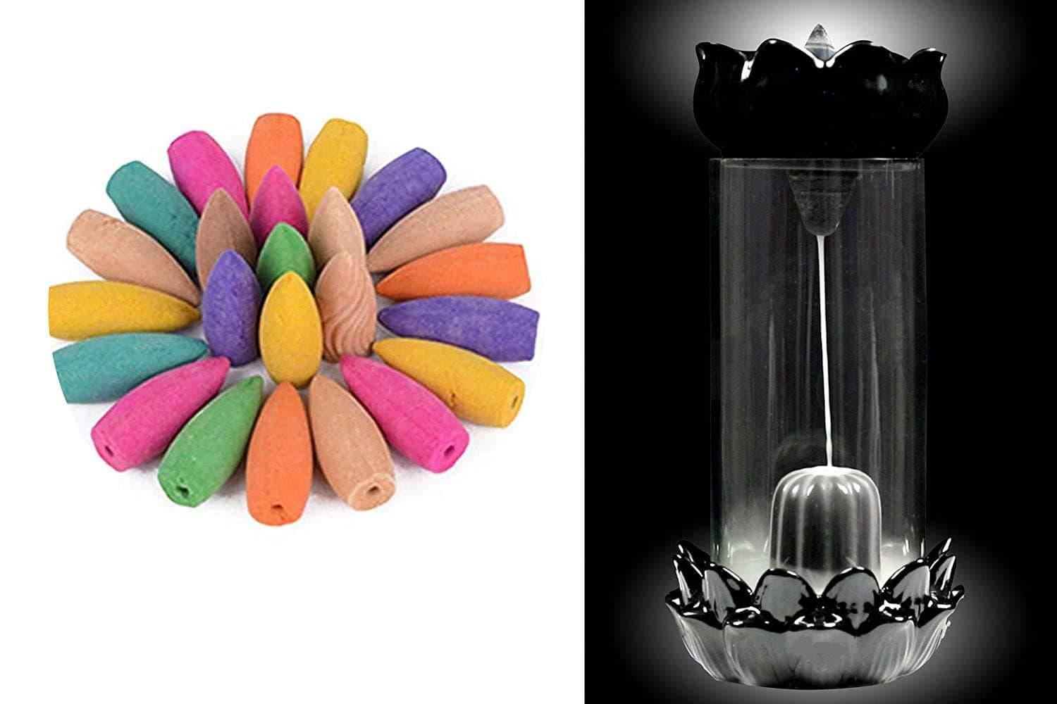 Ceramic Back Flow Incense Holder Shiv Ling Incense Burner with 30 Back Flow Incense Cones, Aromatherapy Ornament Home Decor-1-Pcs/30 Cones (Shiv LING Back Flow)