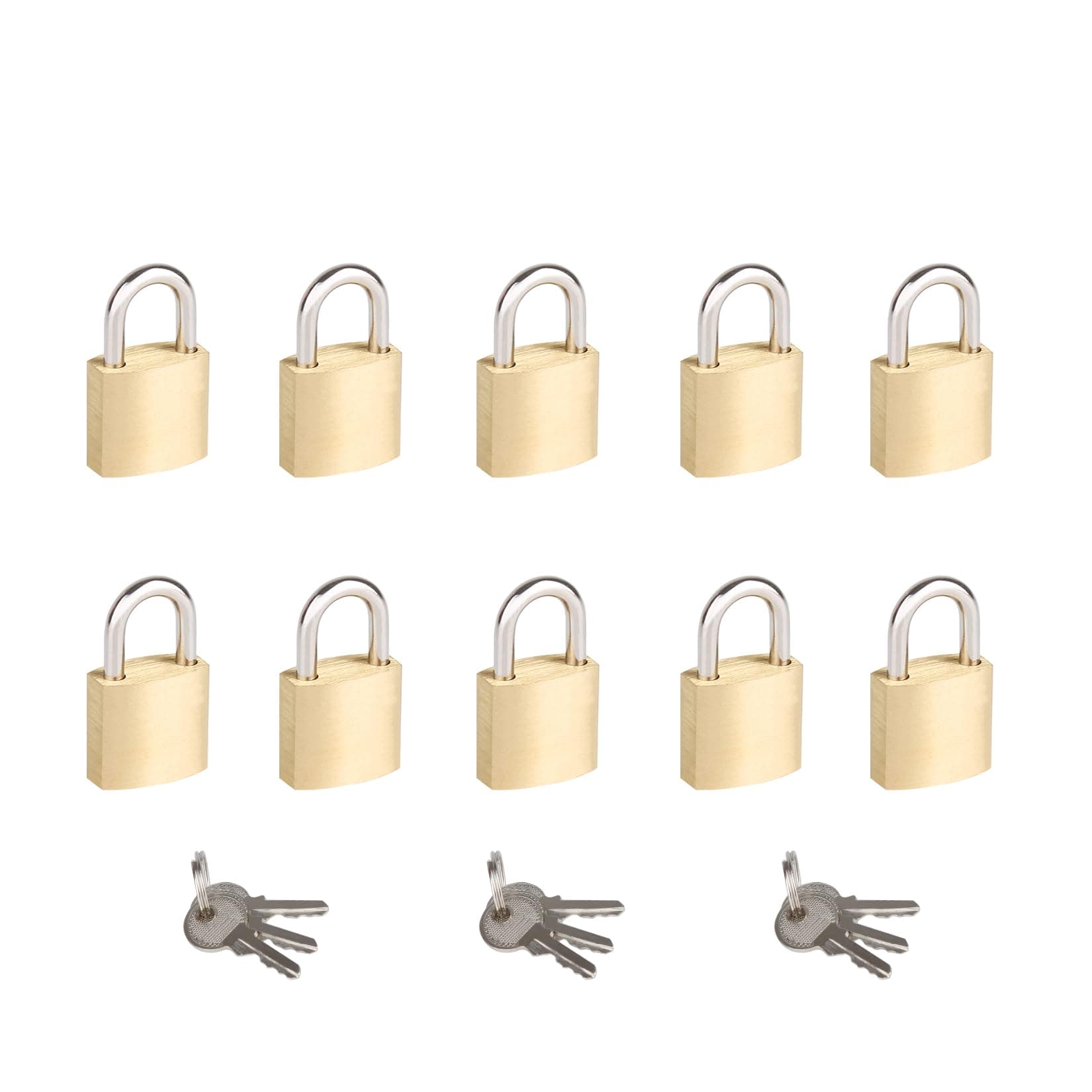 10Pack Small Locks with Same Keys, 3/4" (20mm) Wide Lock Body Solid Brass Padlocks Keyed Alike, Mini Padlocks for Suitcases/Luggage/Backpacks/Tool Box/Diary Books/School lockers etc.