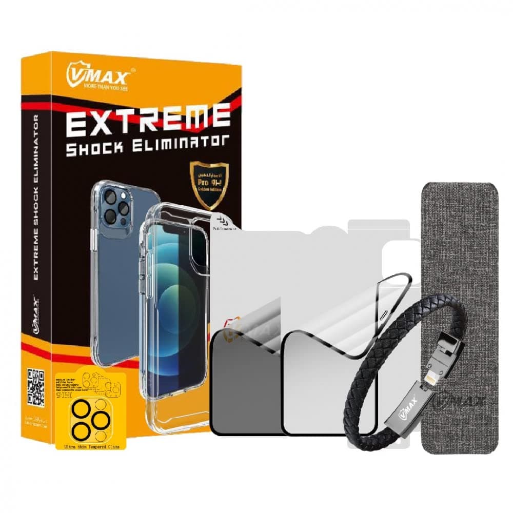 VMAX Extreme Shock Eliminator iPhone 14 Pro with Transparent clamp and back cover, Magnetic Phone back grip, Lens Protection for the camera, Leather Bracelet for mobile charging