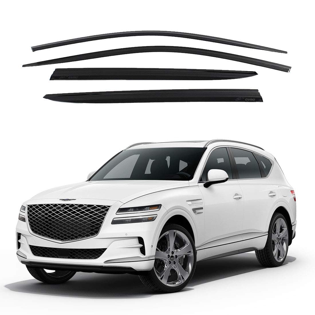 Smoke Window Visor Sun Rain Vent Guard 4 Pcs Set Compatible with 2021~ Genesis GV80 Out Channel Visor