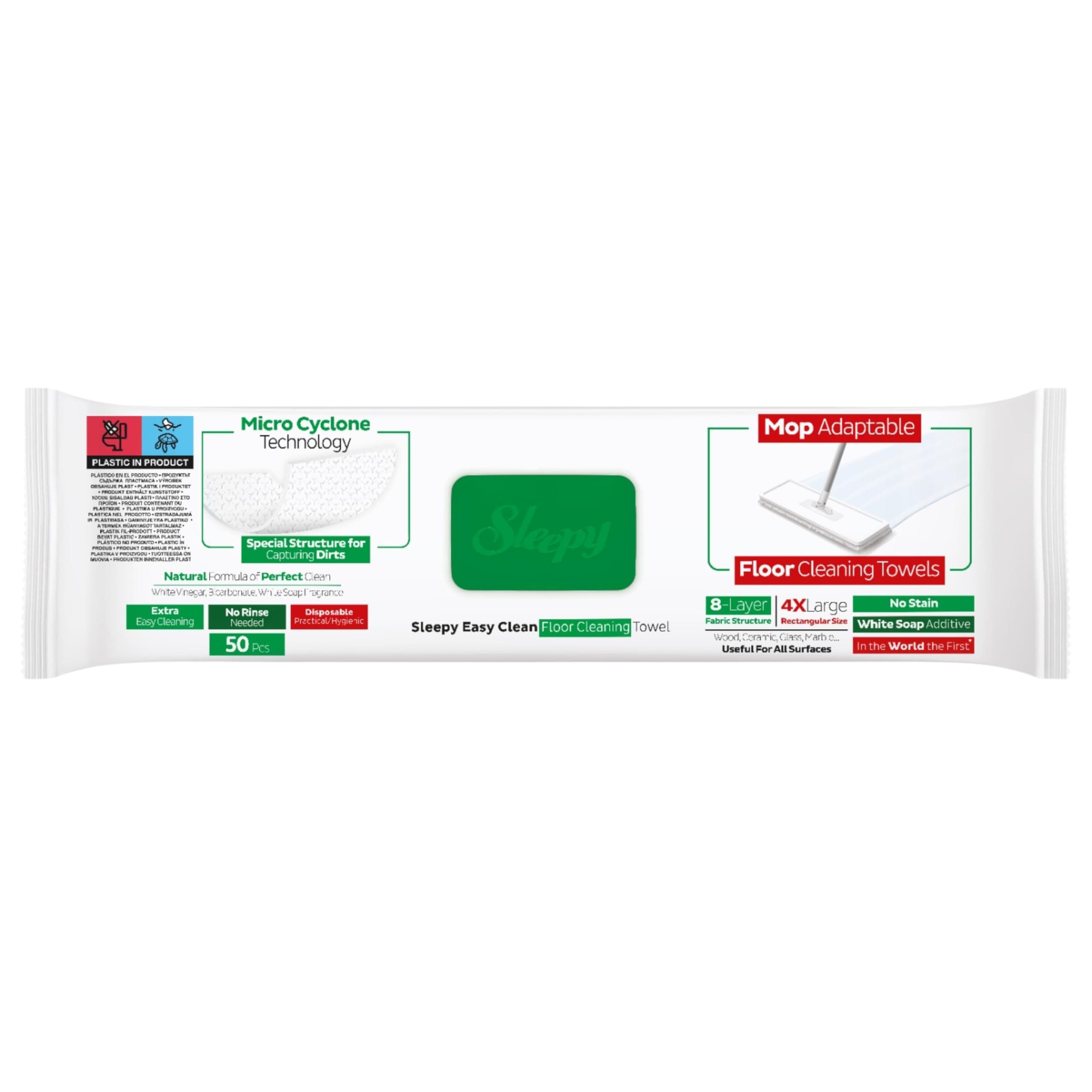 Easy Clean Mop Compatible Cleaning Wipes, 50 Sheets, 4X Large Rectangular, 8-Layer Textured Structure | White Soap