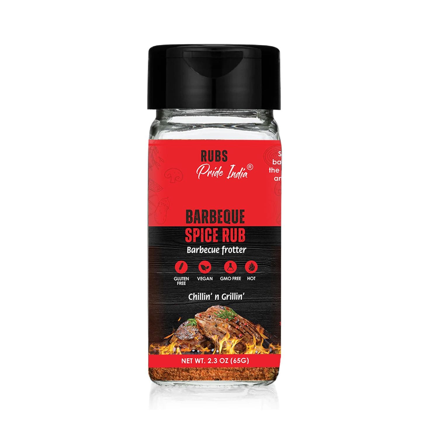 BBQ Rub 2.3 oz (65 gm) w/Convenient Dual Sifter Cap Sweet Smoky Spicy taste Used for Grilling Barbecuing Roasting Marinating Seasoning for Stir Fry Chicken Ribs Steak Turkey Salmon by Pride of India