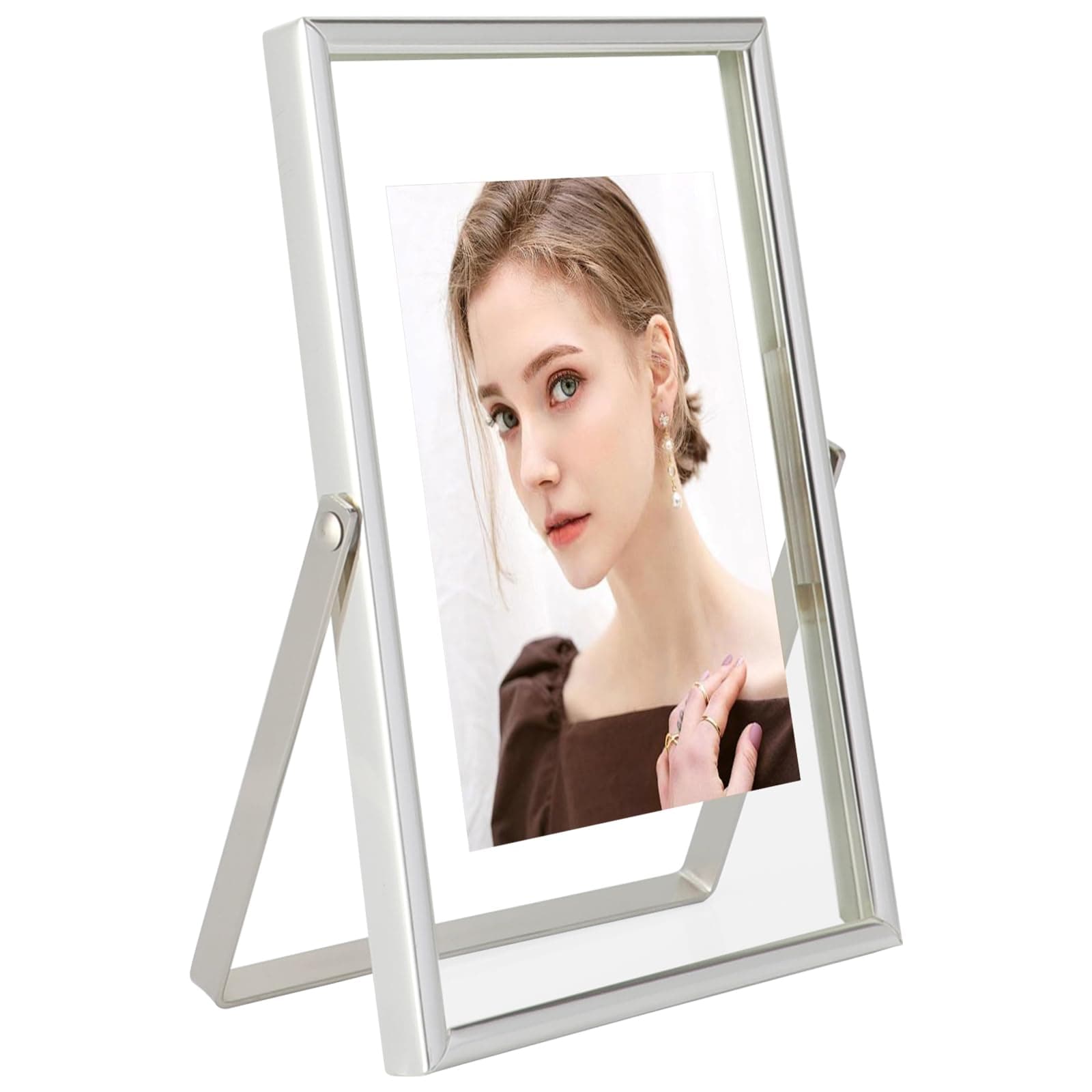 Silver Floating Frame (4"x6", Vertical), For Picture 3.5x5, 2x3, 1x2, Mini Desktop Photo Frame, Classy Gift For Festival, Wedding, Home or Office Décor…