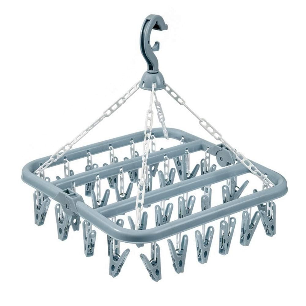 Clothes Drying Hanger with 32 Clips and Drip Foldable Hanging Sock Rack