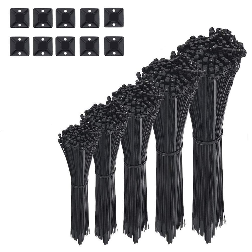 AMANEER Cable Zip Ties Black Flexible Nylon Wire Ties Ajustable Cable Cord Management For Electrical Accessories (500 Variety Pack)
