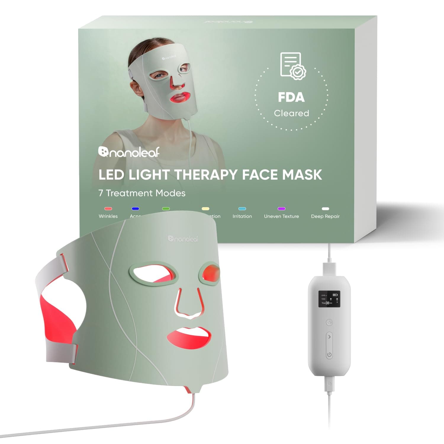 Nanoleaf FDA-Cleared LED Face Mask with 7 Light Therapy Modes - Professional Red, Blue & NIR Light Treatment Device for Wrinkles, Acne & Skin Rejuvenation - 432 LEDs, Rechargeable