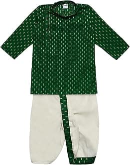 Superminis Boy's Cotton Kurta with Dhoti - Golden Thread Work, Side Button Kurta Set for Ethnic Wear