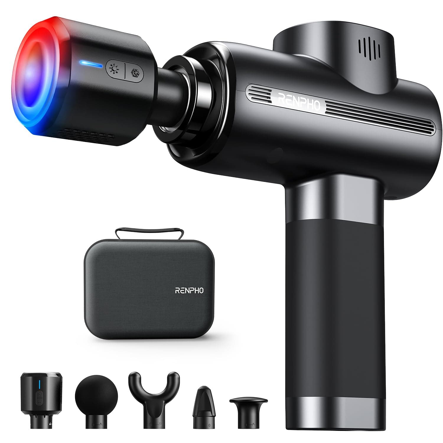 Thermacool Massage Gun Deep Tissue with Heat and Cold Head, Handheld Muscle Massager with Carry Case, Body Masajeadorfor Home Office Workout, Black