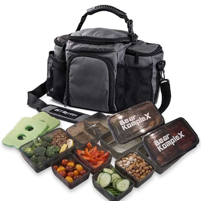 Bear KompleX Insulated Meal Prep Lunch Box for Men, Durable Large Gym Lunch Bag with 3 Stackable Containers & Ice Pack, Waterproof, Dishwasher Safe, Microwave Safe Meal Prep To Go Bag,
