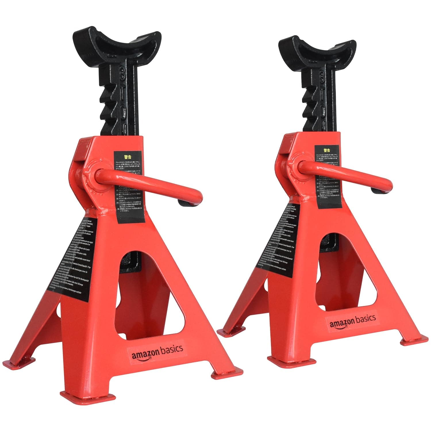 Steel Jack Auto Stands, 3 Ton (2.7 metric Ton) Capacity, Easy to Use, Adjustable Height, 6,000 lb, 1 Pair, Black and Red